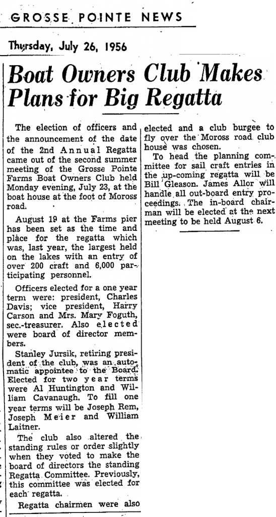 Grosse Pointe News 1956 Boat Club Article